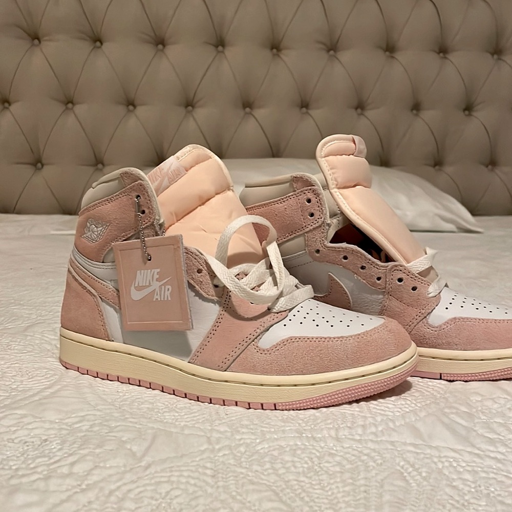 Size 8 in women’s size. Brand new, never used  baby pink Nike Air Jordan’s